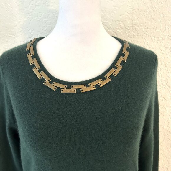 Nieman Marcus Forest Green Embellished 100% Cashmere Dress - Picture 2 of 7